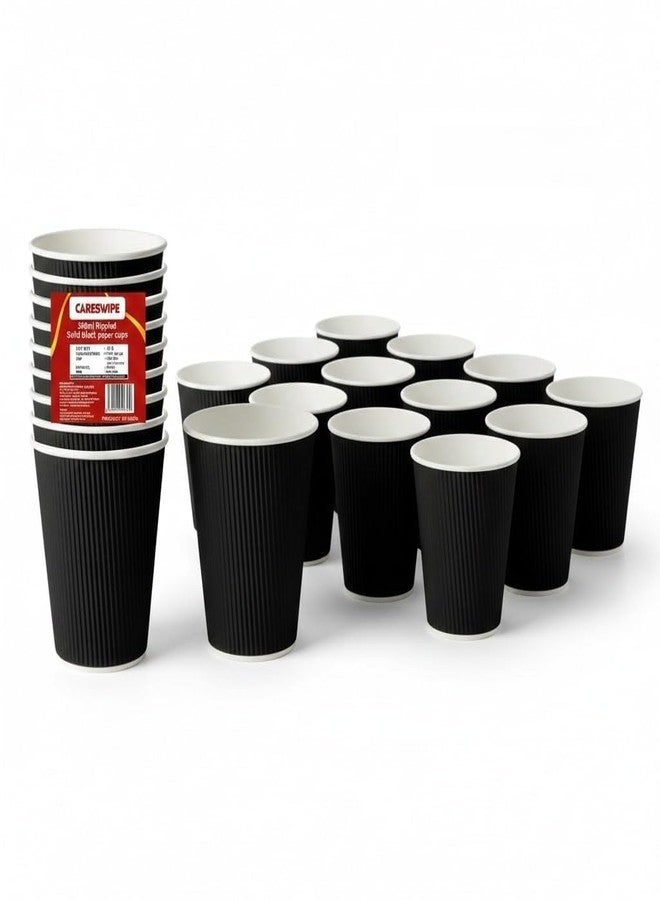 Careswipe Paper Cups 360ml | Black Ripple Wall Disposable Coffee Cups | Hot Cold Tea Coffee Cups (Pack of 20) - Image 1