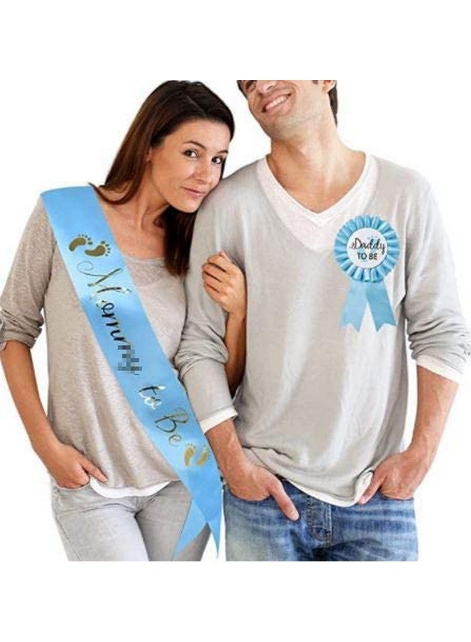 Milcraft Baby Shower Decorations Light Blue Sash for Mom-to-be and Daddy Tinplate Badge, 2 Piece Set - Image 1