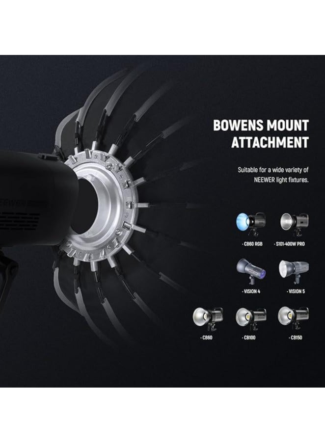 NEEWER 26inch/65cm Parabolic Softbox Quick Set up Quick Folding, with Diffusers/Honeycomb Grid/Bag, Compatible with Aputure 120d Light Dome Godox sl60w NEEWER RGB CB60 and other Bowens Mount Lights black - Image 4