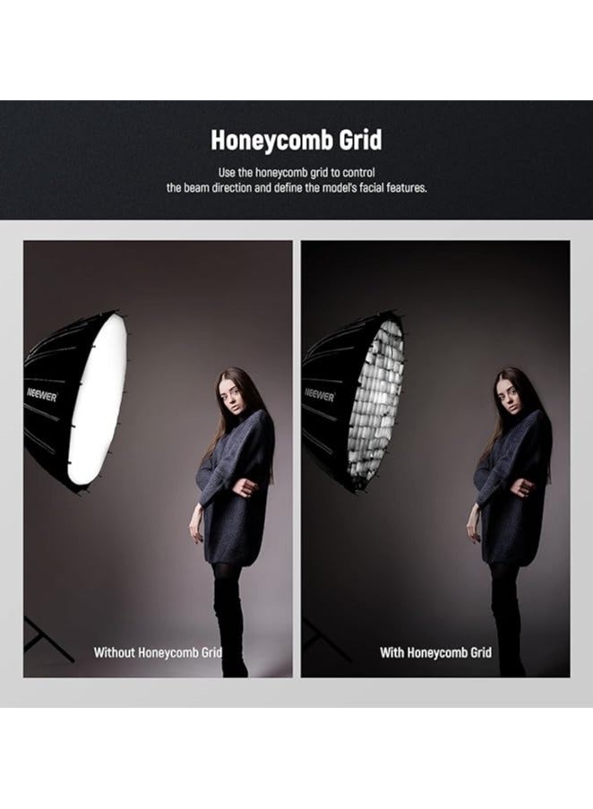 NEEWER 26inch/65cm Parabolic Softbox Quick Set up Quick Folding, with Diffusers/Honeycomb Grid/Bag, Compatible with Aputure 120d Light Dome Godox sl60w NEEWER RGB CB60 and other Bowens Mount Lights black - Image 2