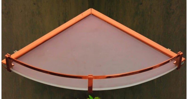 INOCI Neptune Series 12x12 Stainless Steel Glass Corner Shelf, Rose Gold Finish Frame for Bthroom/Bedroom/Kitchen - Image 4