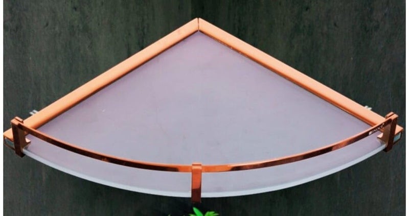 INOCI Neptune Series 12x12 Stainless Steel Glass Corner Shelf, Rose Gold Finish Frame for Bthroom/Bedroom/Kitchen - Image 3