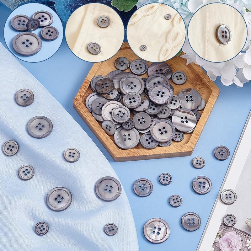 كلاراكو أزرار صدفية طبيعية من Klarako، 120 قطعة، أزرار بدلات مسطحة مستديرة، مقاس 10/12.5/15/20 مم، أزرار خياطة يدوية للسترة الرسمية والمعطف والقميص، رمادي - Image 3