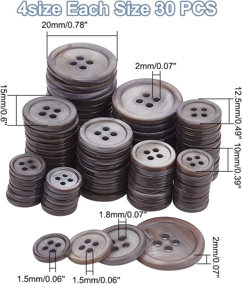 كلاراكو أزرار صدفية طبيعية من Klarako، 120 قطعة، أزرار بدلات مسطحة مستديرة، مقاس 10/12.5/15/20 مم، أزرار خياطة يدوية للسترة الرسمية والمعطف والقميص، رمادي - Image 2