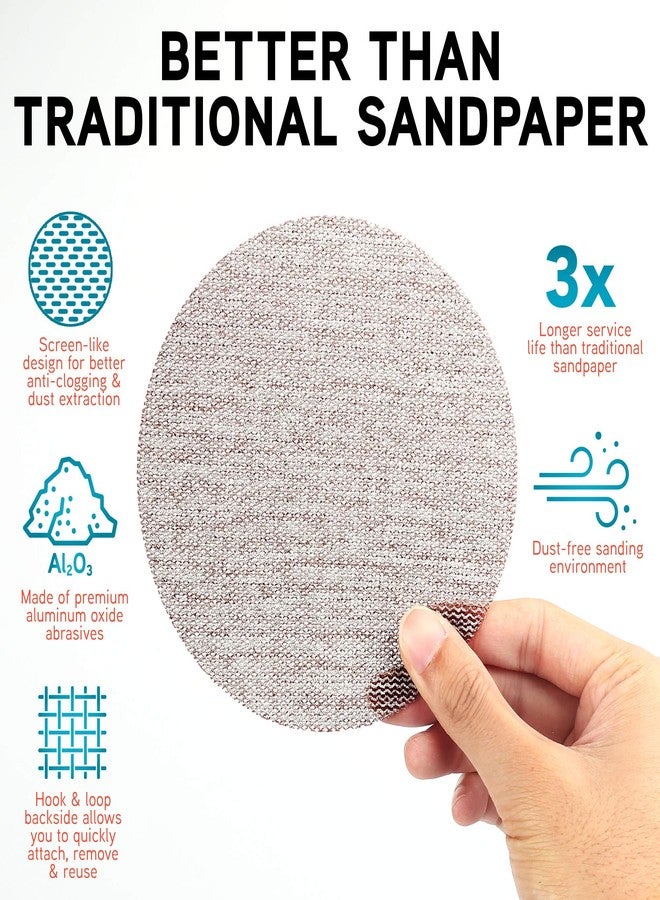 لوتفانسي أقراص صنفرة LotFancy مقاس 5 بوصات، 60 قطعة، ورق صنفرة شبكي كاشط بدون غبار، بحبيبات 80 100 120 180 240 320، مناسب للسيارات والنجارة - ورق صنفرة دائري عشوائي ذو خطاف وحلقة - Image 3
