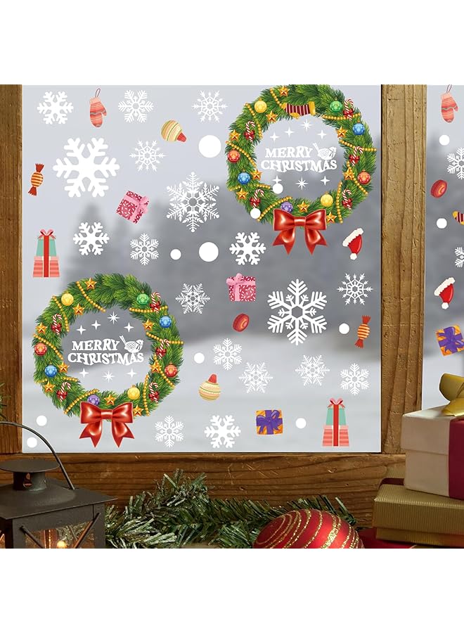 erorex Window Clings Wreath Snowflakes Candy Window Decorations Stickers Xmas Garland Window Decals Decor For Glass Windows Holiday Office Home Party Decorations - Image 2