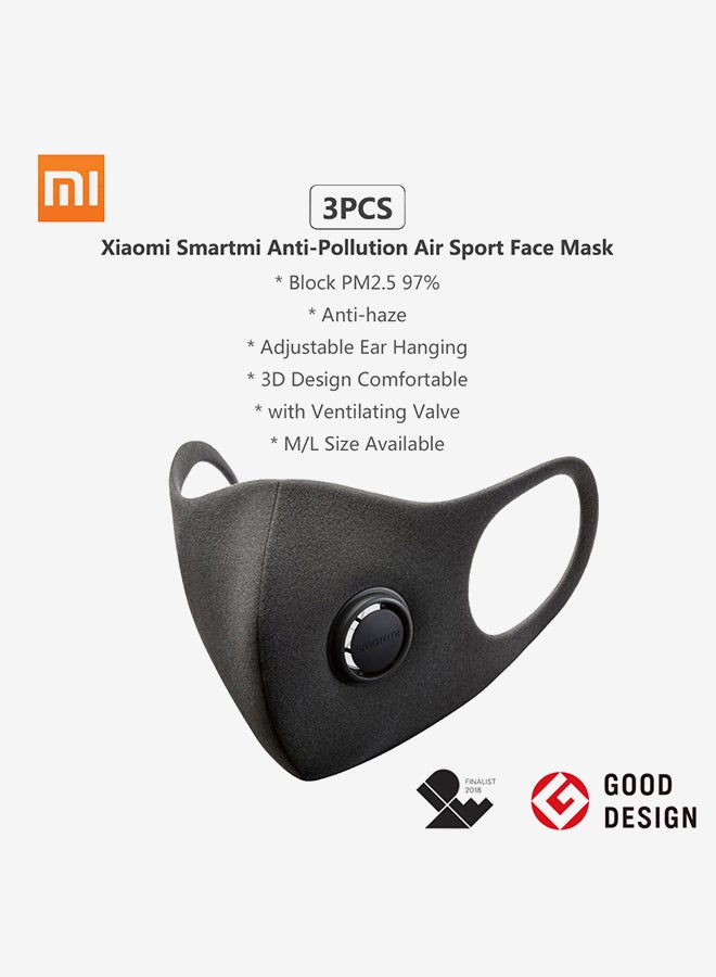 Xiaomi 3 Pieces Of Smartmi Anti-Pollution Air Sport Face Mask Black - Image 2