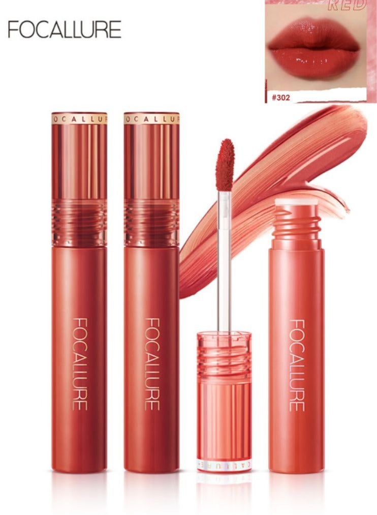 FOCALLURE Jelly Clear Glossy Dewy Tint Long Lasting Lip Gloss #302 Red - Image 1