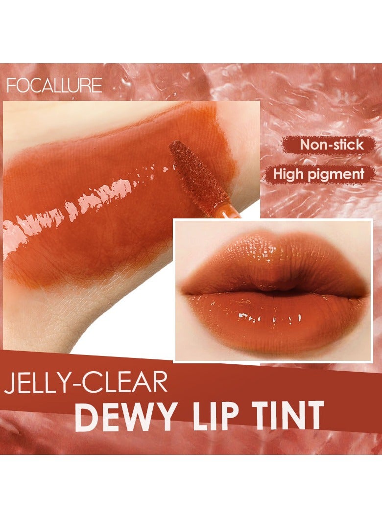 FOCALLURE Jelly Clear Glossy Dewy Tint Long Lasting Lip Gloss #302 Red - Image 3
