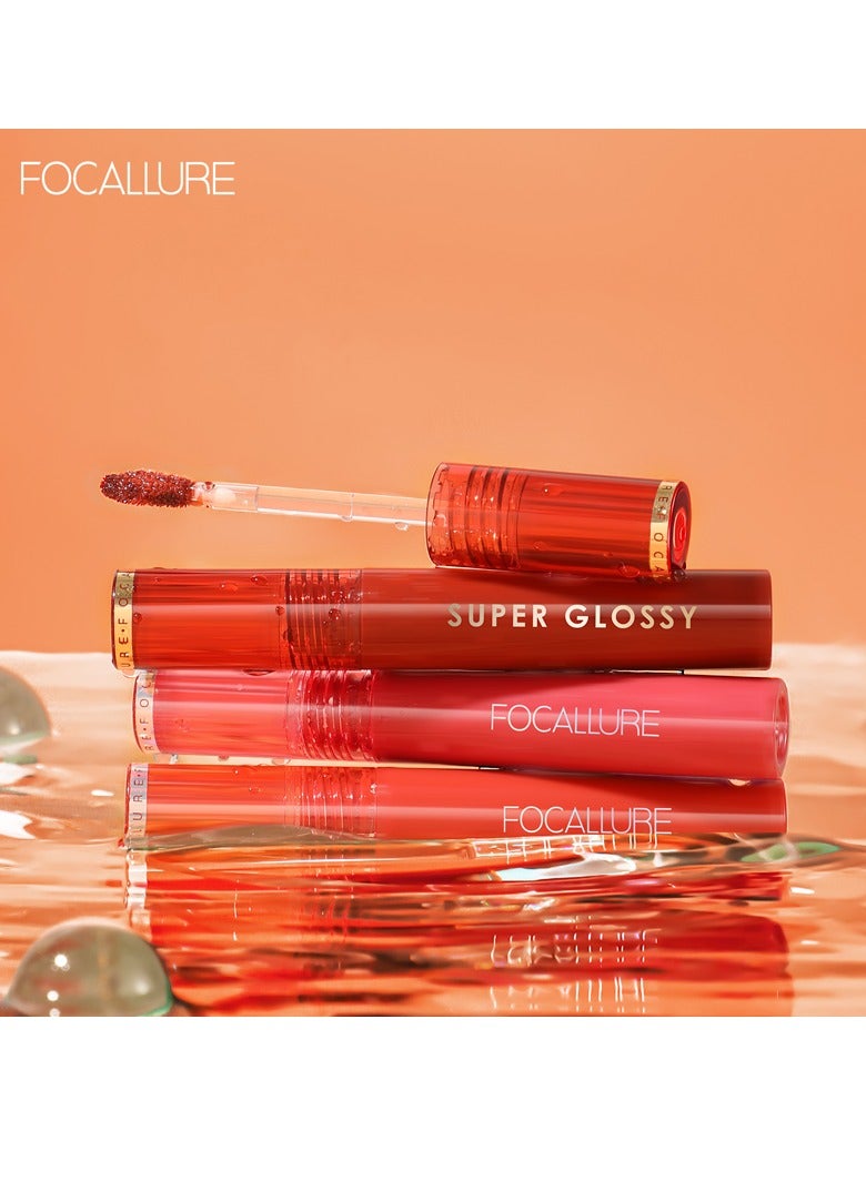 FOCALLURE Jelly Clear Glossy Dewy Tint Long Lasting Lip Gloss #302 Red - Image 2