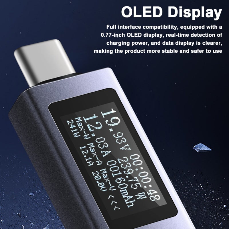 مختبر شحن الهواتف المحمولة: شاشة OLED مقاس 0.77 بوصة - غلاف من سبائك الألمنيوم - مقياس الجهد لعرض البيانات الشامل لكشف شحن الهواتف المحمولة ومراقبة الطاقة - Image 3