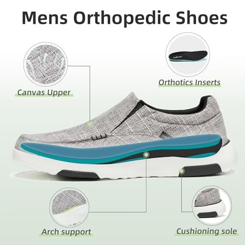 OrthoComfoot Men's Orthopedic Comfy Slip-On Sneakers, Plantar Fasciitis Flat Feet Heel Pain Relief Shoes, Cushioned Slip-On Shoes for Walking Light Grey Size 10.5 - Image 3