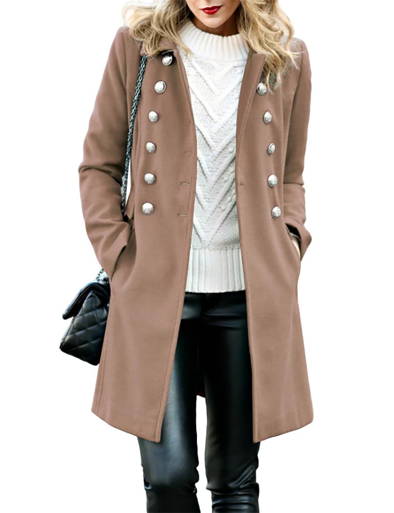 IDEALSANXUN Wool Coats for Women Trench Coat 2025 Fall Winter Double Breasted Tweed Blazers Jackets Peacoat, Dark Khaki, L - Image 1