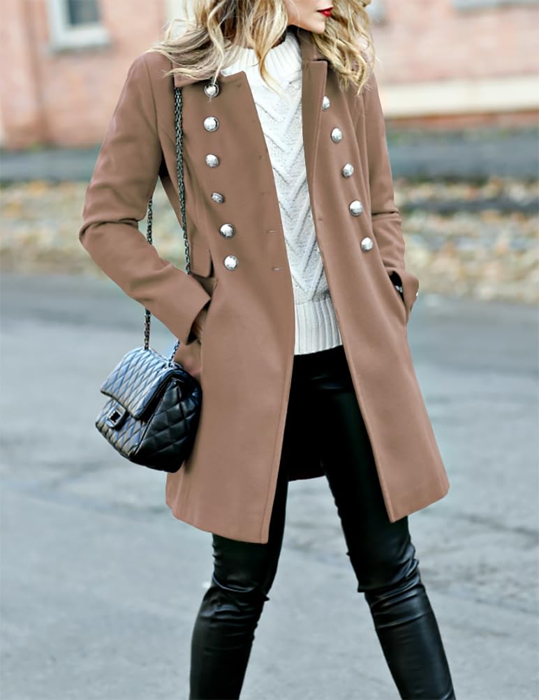 IDEALSANXUN Wool Coats for Women Trench Coat 2025 Fall Winter Double Breasted Tweed Blazers Jackets Peacoat, Dark Khaki, L - Image 5