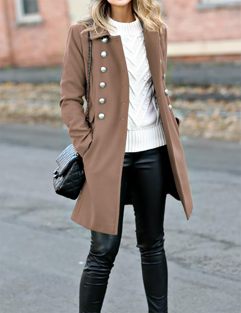 IDEALSANXUN Wool Coats for Women Trench Coat 2025 Fall Winter Double Breasted Tweed Blazers Jackets Peacoat, Dark Khaki, L - Image 4
