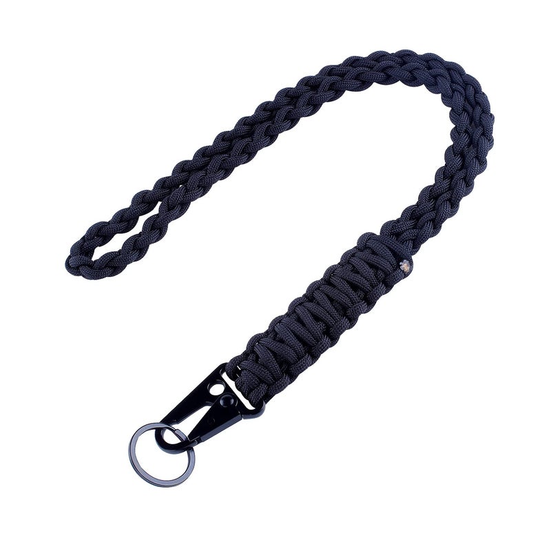 MAGITATI Heavy Duty Braided 550 Paracord Neck Lanyard Keychain for Men Women Outdoor Survival, Parachute Rope Necklace Keychains with HK Clip Key Ring for ID Card Badge Holder, Camera, Wallet and Keys (Black) - Image 1