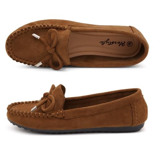 Herstyle Loafers for Women – Slip-On Business Flats Shoes | Dressy Casual Walking Flats with Memory Foam Insole | Lightweight & Comfortable Moccasins for Office & Travel, 2024Cognac, Size 5.0, Canal - Image 4