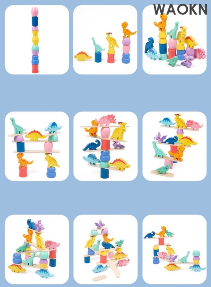 دبليو أيه أو كي أن لعبة التراص الديناصورات الخشبية | لعبة النشاط | لعبة مونتيسوري | الألعاب التعليمية المبكرة | لعبة موازنة الديناصورات | لعبة التراص الحيوانية مجموعة الكتل الخشبية ، مونتيسوري الإبداعية في وقت مبكر من الفرز التعليمي والمطابقة أنشطة الألغاز لعبة للأطفال الصغار والأولاد والبنات - Image 4