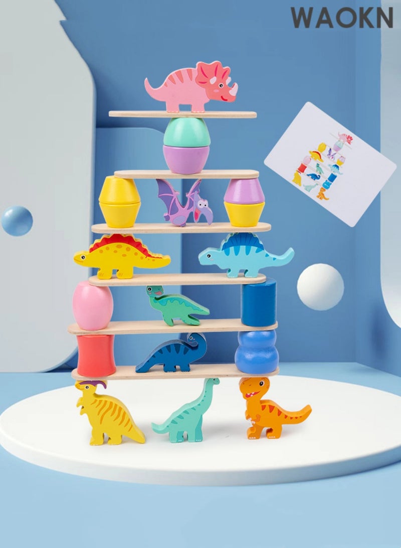 دبليو أيه أو كي أن لعبة التراص الديناصورات الخشبية | لعبة النشاط | لعبة مونتيسوري | الألعاب التعليمية المبكرة | لعبة موازنة الديناصورات | لعبة التراص الحيوانية مجموعة الكتل الخشبية ، مونتيسوري الإبداعية في وقت مبكر من الفرز التعليمي والمطابقة أنشطة الألغاز لعبة للأطفال الصغار والأولاد والبنات - Image 3