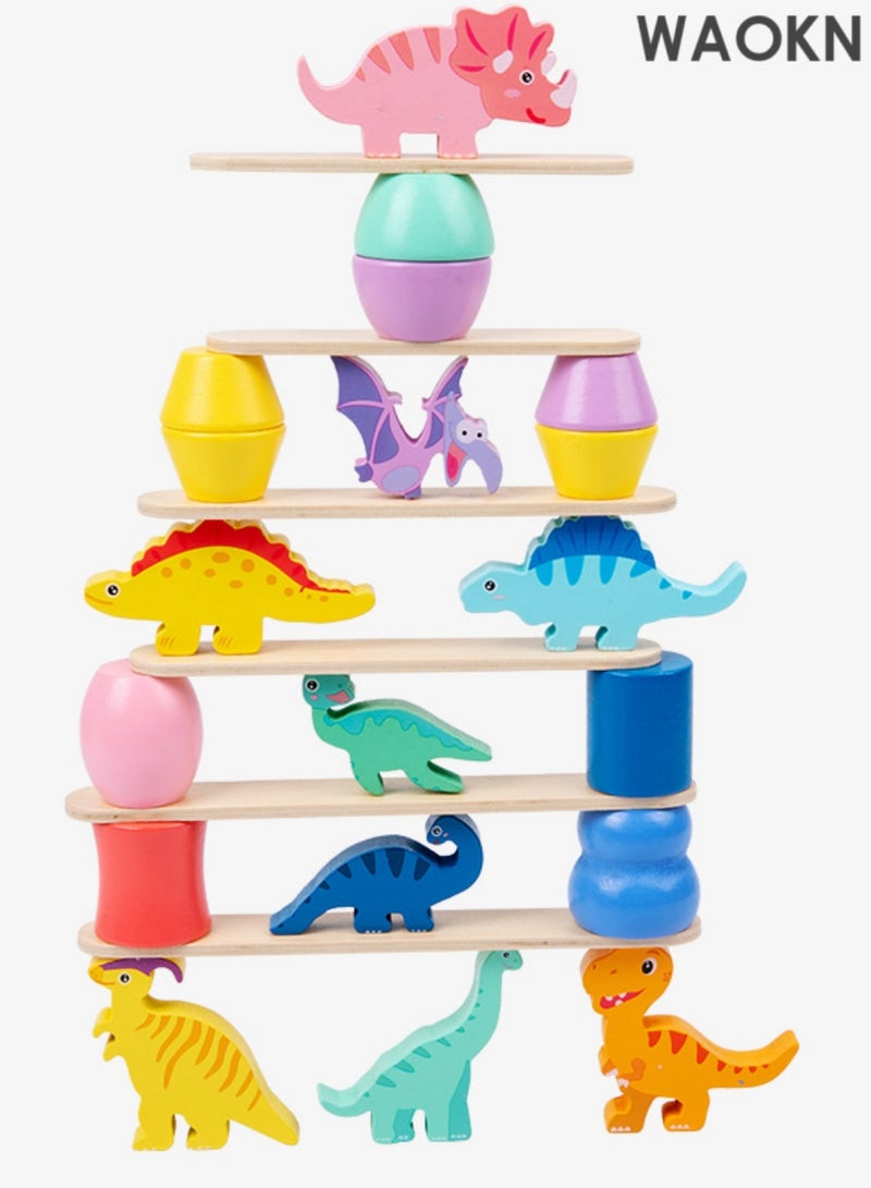 دبليو أيه أو كي أن لعبة التراص الديناصورات الخشبية | لعبة النشاط | لعبة مونتيسوري | الألعاب التعليمية المبكرة | لعبة موازنة الديناصورات | لعبة التراص الحيوانية مجموعة الكتل الخشبية ، مونتيسوري الإبداعية في وقت مبكر من الفرز التعليمي والمطابقة أنشطة الألغاز لعبة للأطفال الصغار والأولاد والبنات - Image 1