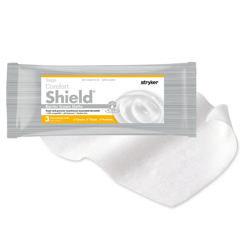 Sage Comfort Shield Barrier Cream Cloths - 3 cloths/pk - Incontinence Skin Care Wipes #7503 (1 Package, 3 Wipes) - Image 1