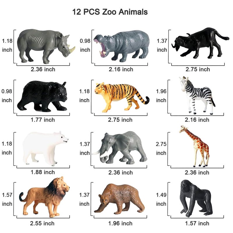 Yowlieu 12 Pcs Figures Toys Realistic Mini Safari Zoo Animal Figurines, Plastic Learning Educational Playset Animal Themed Party Supplies Cake Topper Ornaments for Easter Egg Birthday Christmas - Image 2