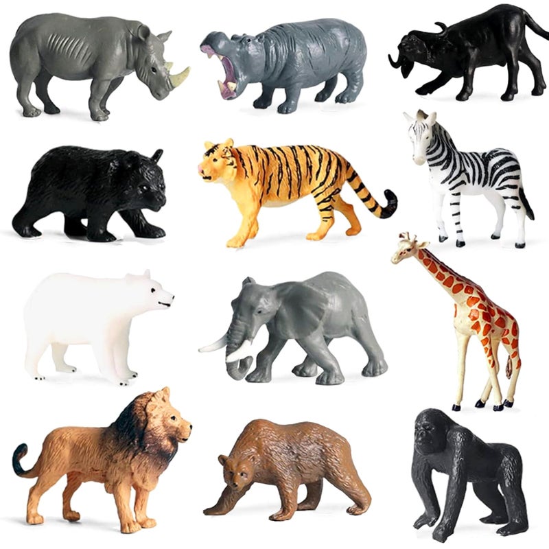 Yowlieu 12 Pcs Figures Toys Realistic Mini Safari Zoo Animal Figurines, Plastic Learning Educational Playset Animal Themed Party Supplies Cake Topper Ornaments for Easter Egg Birthday Christmas - Image 1