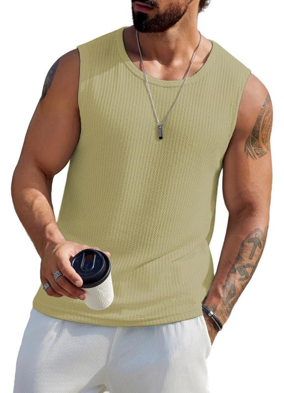 THE BLAZZE Men's Knitted Tank Tops Sleeveless Casual T Shirts Summer Beach Tank Shirts Waffle Tee B L2712 VK 5000 (2XL, PIS) - Image 3