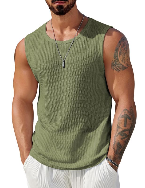 THE BLAZZE Men's Knitted Tank Tops Sleeveless Casual T Shirts Summer Beach Tank Shirts Waffle Tee B L2712 VK 5000 (2XL, PIS) - Image 1