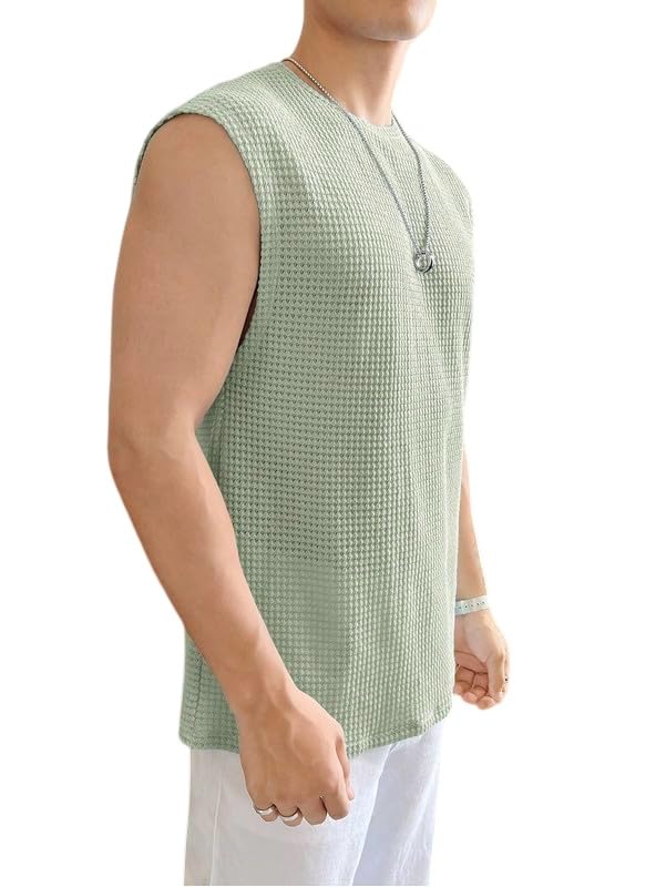 THE BLAZZE Men's Knitted Tank Tops Sleeveless Casual T Shirts Summer Beach Tank Shirts Waffle Tee B L2712 VK 5000 (2XL, PIS) - Image 4