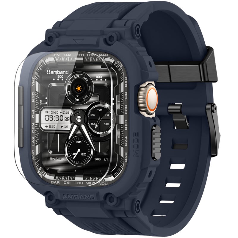 amBand for Apple Watch Ultra 3/2/1 Case, M1 Sport Series Durable Bumper and Screen Protector Fits iWatch Ultra Bands 49mm, Waterproof Gym Workout Accessories for Running Swimming Boating - Navy Blue - Image 1