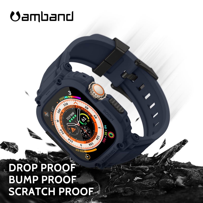 amBand for Apple Watch Ultra 3/2/1 Case, M1 Sport Series Durable Bumper and Screen Protector Fits iWatch Ultra Bands 49mm, Waterproof Gym Workout Accessories for Running Swimming Boating - Navy Blue - Image 4