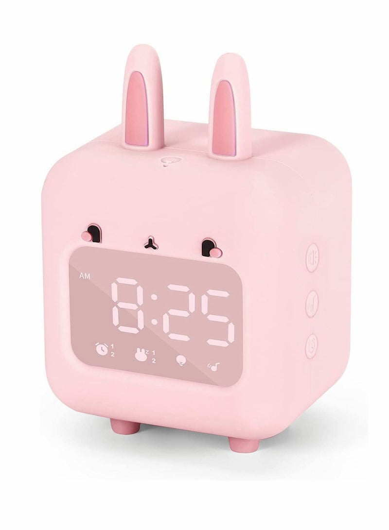 SYOSI Kids Alarm Clock, Digital Night Light Sound Activated Chime White Noise Customizable Ringtones Cute Bunny Alarm Clock with USB - Image 1