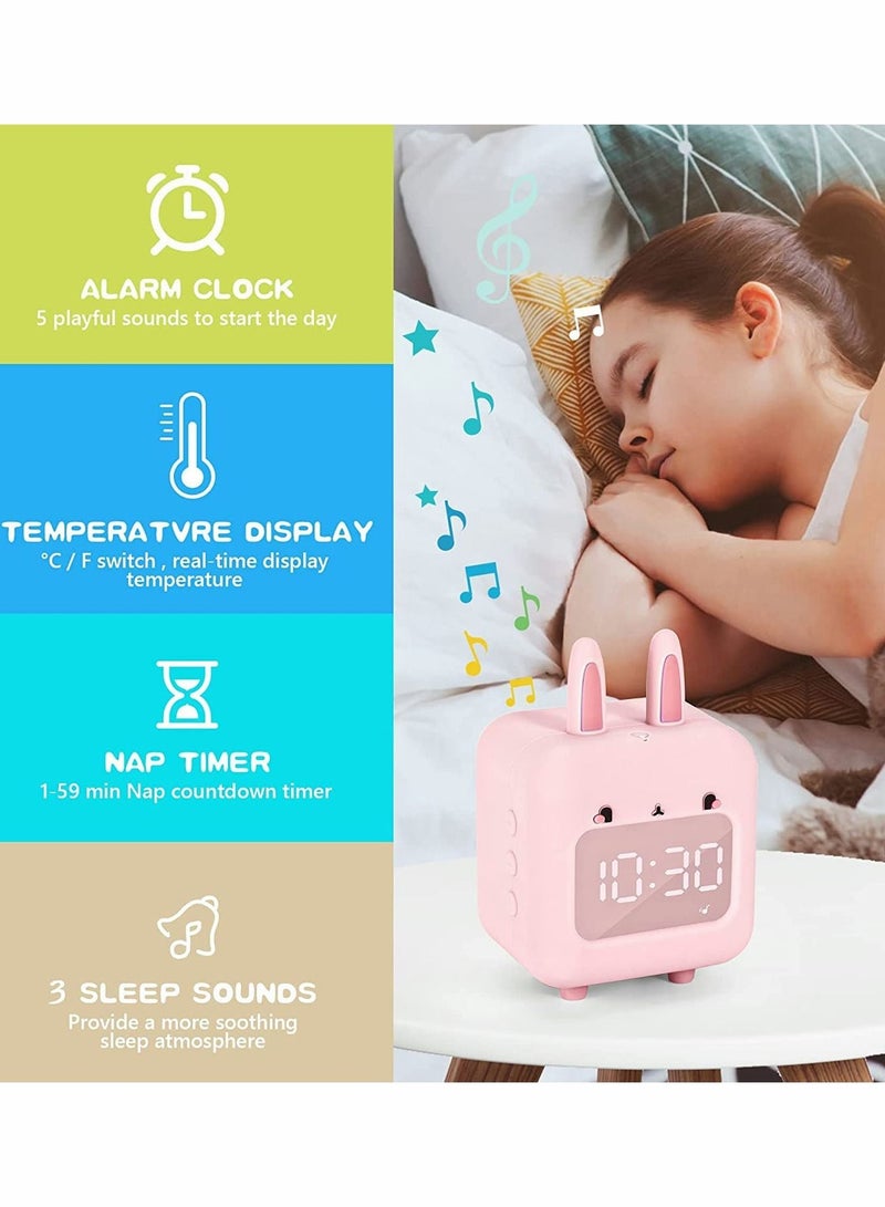 SYOSI Kids Alarm Clock, Digital Night Light Sound Activated Chime White Noise Customizable Ringtones Cute Bunny Alarm Clock with USB - Image 4