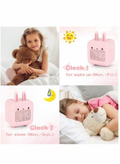SYOSI Kids Alarm Clock, Digital Night Light Sound Activated Chime White Noise Customizable Ringtones Cute Bunny Alarm Clock with USB  - Image 3