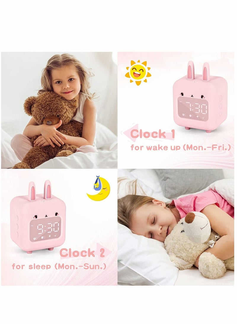 SYOSI Kids Alarm Clock, Digital Night Light Sound Activated Chime White Noise Customizable Ringtones Cute Bunny Alarm Clock with USB - Image 3