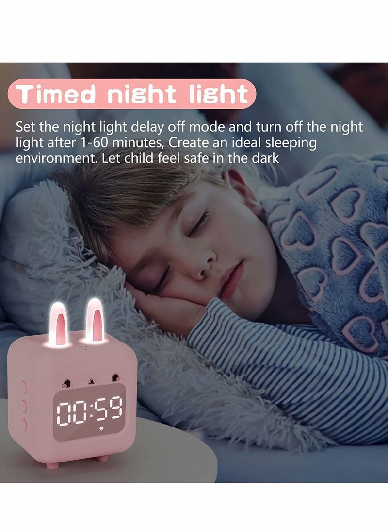 SYOSI Kids Alarm Clock, Digital Night Light Sound Activated Chime White Noise Customizable Ringtones Cute Bunny Alarm Clock with USB - Image 5