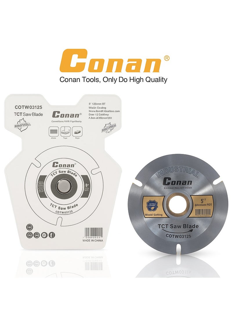Conan TCT Circular Saw Disc Blade for Wood Cutting - 5" (125mm), 3T Teeth, Model COTW03125, Industrial Grade - Image 2