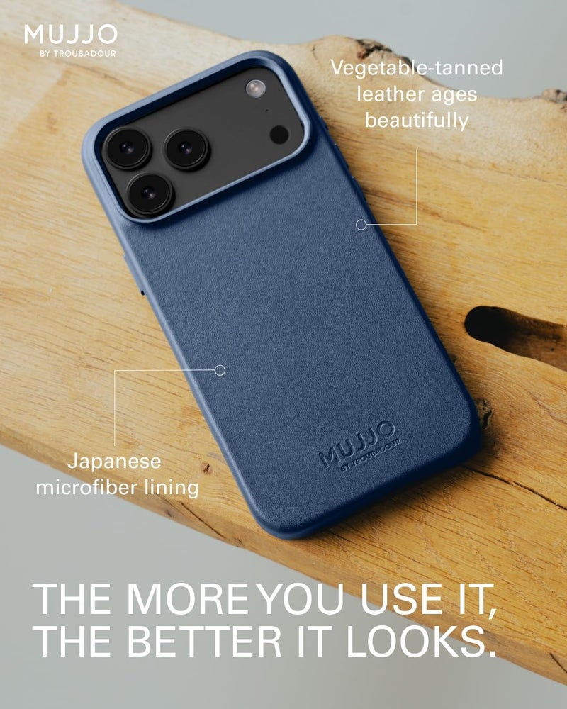 Mujjo Genuine Leather Case for (iPhone 17 Pro, 17 Pro Max)– MagSafe Compatible Enhanced Camera Protection (Monaco Blue, Iphone 17 Pro Max) - Image 5