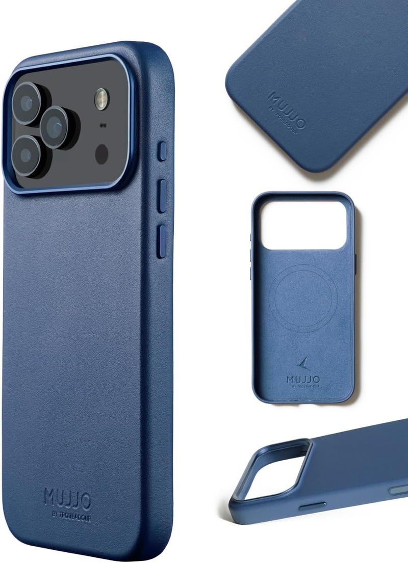 Mujjo Genuine Leather Case for (iPhone 17 Pro, 17 Pro Max)– MagSafe Compatible Enhanced Camera Protection (Monaco Blue, Iphone 17 Pro Max) - Image 1