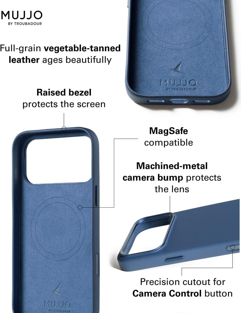 Mujjo Genuine Leather Case for (iPhone 17 Pro, 17 Pro Max)– MagSafe Compatible Enhanced Camera Protection (Monaco Blue, Iphone 17 Pro Max) - Image 2