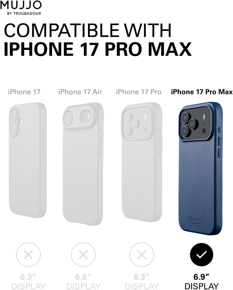 Mujjo Genuine Leather Case for (iPhone 17 Pro, 17 Pro Max)– MagSafe Compatible Enhanced Camera Protection (Monaco Blue, Iphone 17 Pro Max) - Image 4