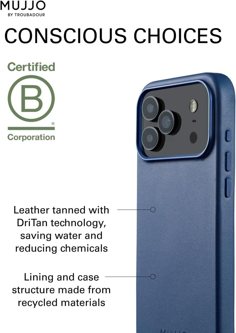 Mujjo Genuine Leather Case for (iPhone 17 Pro, 17 Pro Max)– MagSafe Compatible Enhanced Camera Protection (Monaco Blue, Iphone 17 Pro Max) - Image 3