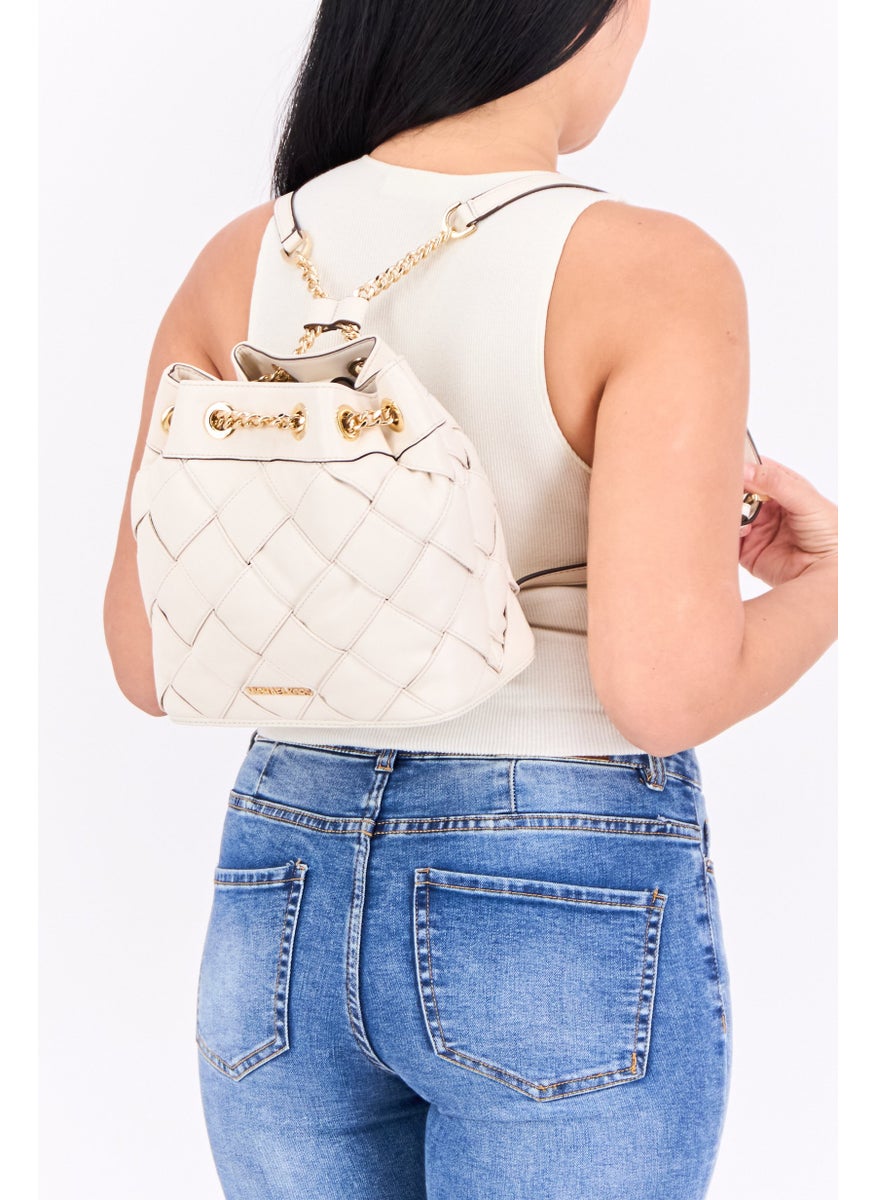 Michael Kors Women Brand Logo Backpack Bag 23 H x 32 L x 13 W cm, Cream  - Image 5