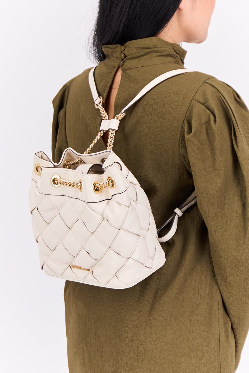 Michael Kors Women Brand Logo Backpack Bag 23 H x 32 L x 13 W cm, Cream  - Image 2