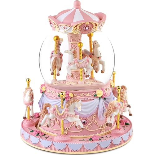 Mr.Winder Carousel Snow Globe Birthday Gift for Girls Daughter, Carousel Music Box Plays You are My Sunshine, Upgraded Merry Go Round Carousel Horse Gifts for Mom Friend Sister Women - Image 1