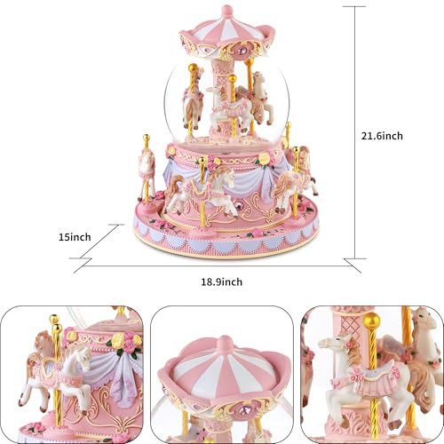 Mr.Winder Carousel Snow Globe Birthday Gift for Girls Daughter, Carousel Music Box Plays You are My Sunshine, Upgraded Merry Go Round Carousel Horse Gifts for Mom Friend Sister Women - Image 3