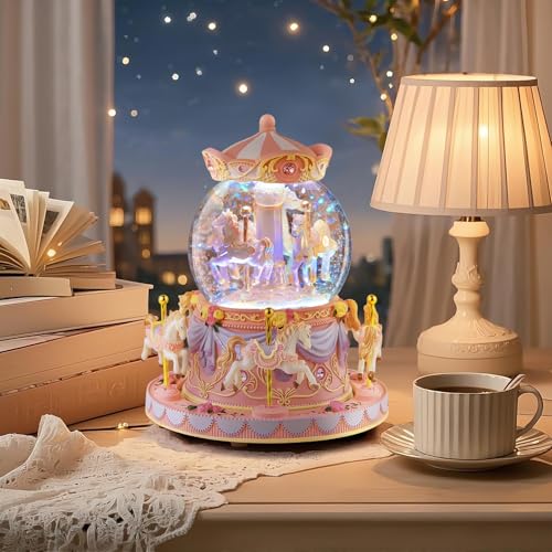 Mr.Winder Carousel Snow Globe Birthday Gift for Girls Daughter, Carousel Music Box Plays You are My Sunshine, Upgraded Merry Go Round Carousel Horse Gifts for Mom Friend Sister Women - Image 2