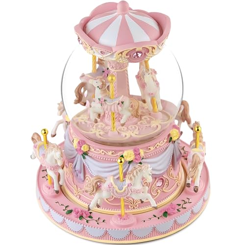 Mr.Winder Carousel Snow Globe Birthday Gift for Girls Daughter, Carousel Music Box Plays You are My Sunshine, Upgraded Merry Go Round Carousel Horse Gifts for Mom Friend Sister Women - Image 4