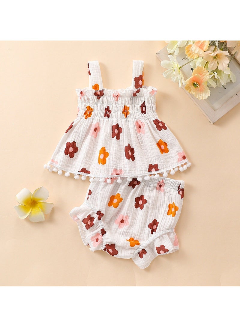 RedMapleTEK Baby Girl Flower Skirt Shorts Two-piece Set - Image 1
